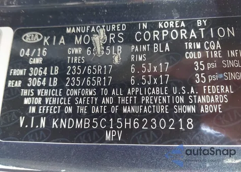 2017 Kia Sedona Lx z USA, uszkodzony, nr VIN KNDMB5C15H6230218